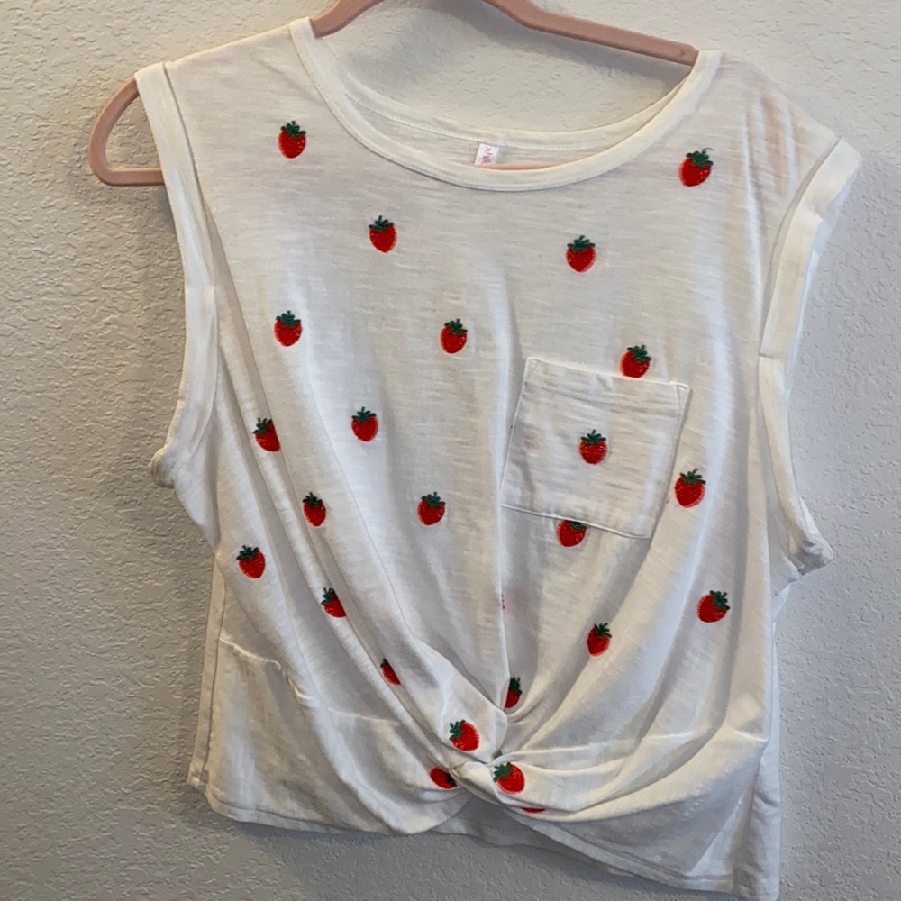 Embroidered strawberry tank top